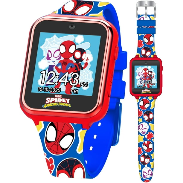 Accutime Marvel Spidey and His Amazing Friends Reloj inteligente educativo con pantalla táctil para niños pequeños, niños y niñas: cámara selfie, juegos de aprendizaje, alarma, calculadora, podómetro