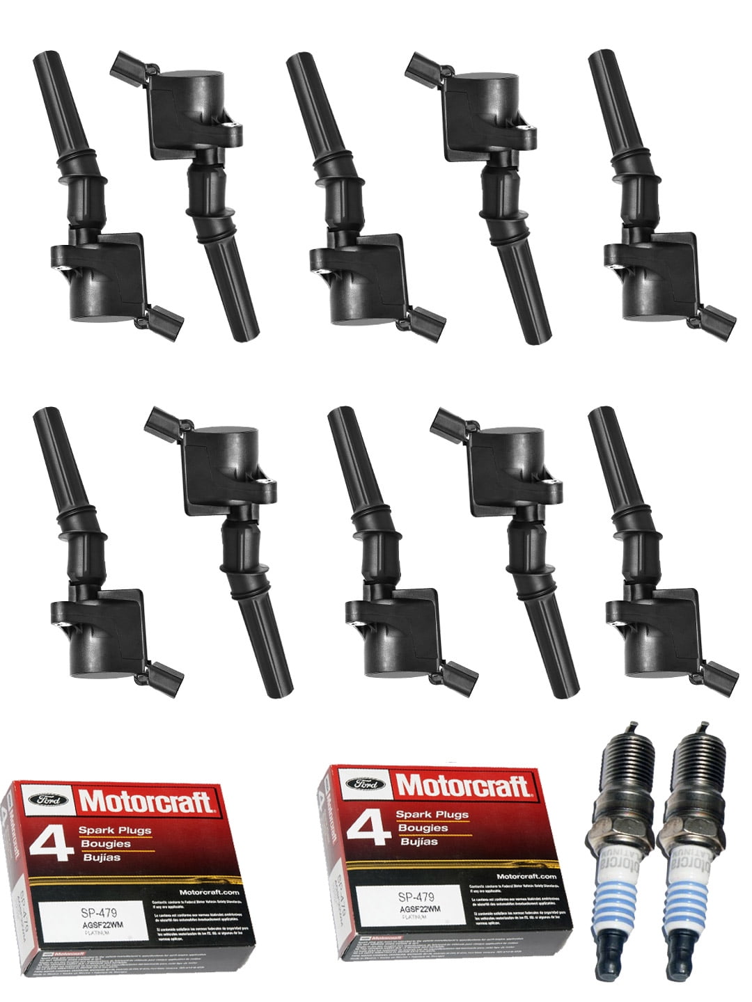 Set of 10 ISA Ignition Coils & Motorcraft Spark Plugs SP479 Compatible with 19992004 Ford F350