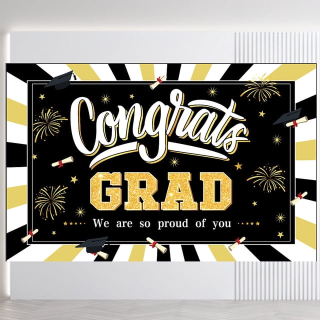Veeogra Clearance!Graduation Decorations 2025,Graduation Decorations 2025,EXtraLarge Congrats Grad Banner 180x110 Cm|Graduation Party Decorations Black And Gold|Graduation Banner|Gradu,Background