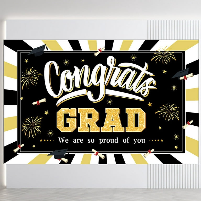 Beppter Graduation Decoration EXtraLarge Congrats Grad Banner 180x110 Cm, Graduation Party Decorations 2024 Black And Gold, Graduation Banner 2024
