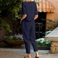 thumbnail image 4 of BYHONG Womens Summer Solid Color Casual Pants for Women Linen Short Sleeve Round Neck Loose Wide Leg Pants Suit Womens Pant Suits Blue S, 4 of 9