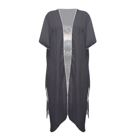 HELLHERO Cat Pattern Bathing Suit Cover Up High Quality Fabrics Lightweight Free Size Long Kimono Swimsuit Cover Up for Women