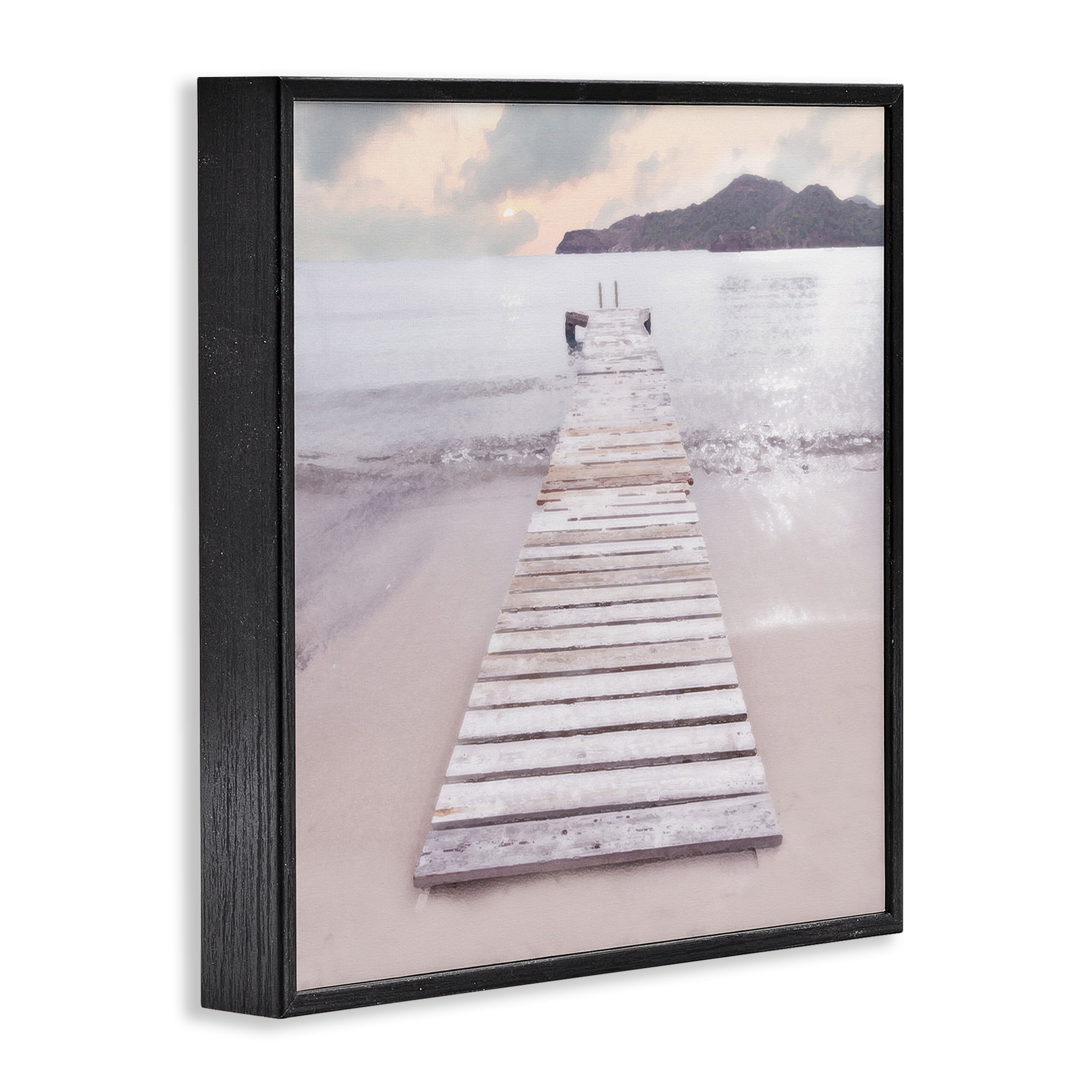 Stupell Industries Zen Beach Dock Landscape Painting Black Framed Art Print Wall Art, 12 x 12