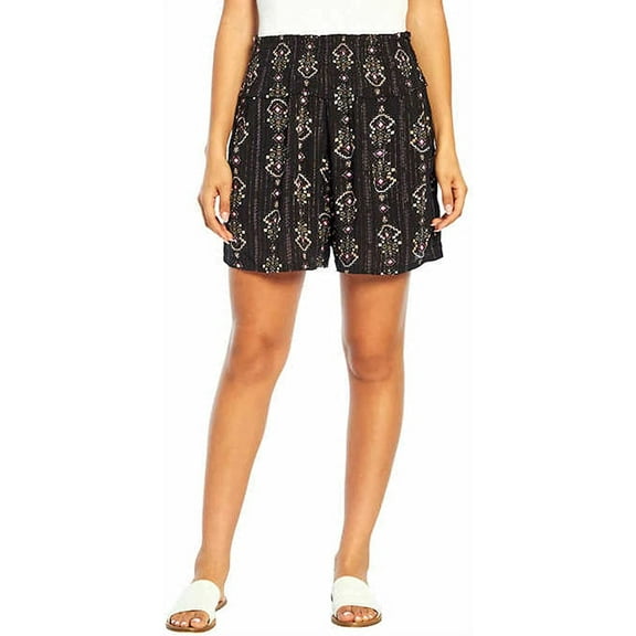 Three Dots Women's Printed Pull On Short (Black Metallic, M)