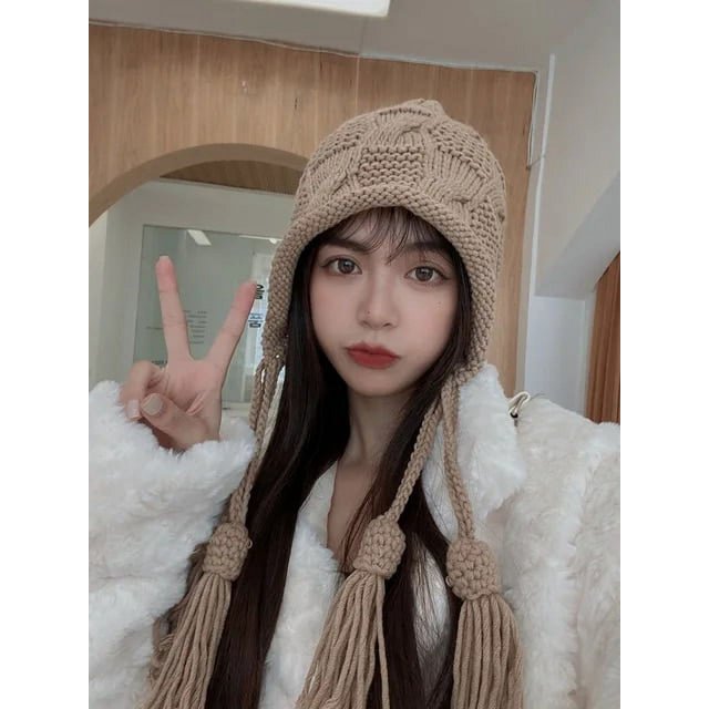 LinYooLi Chapeaux de Mode pour Femmes Chapeau Tressé Solide Tricoté à la Main Bonnet d'Hiver Accessoires Bonnets pour Femmes