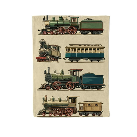 Vintage Locomotives Collection Flannel Throw Blanket - Ultra Soft & Cozy All-Season Couch Blanket, Bedspread, Travel Wrap - Gift-Ready Luxury for Home, Office & Outdoor