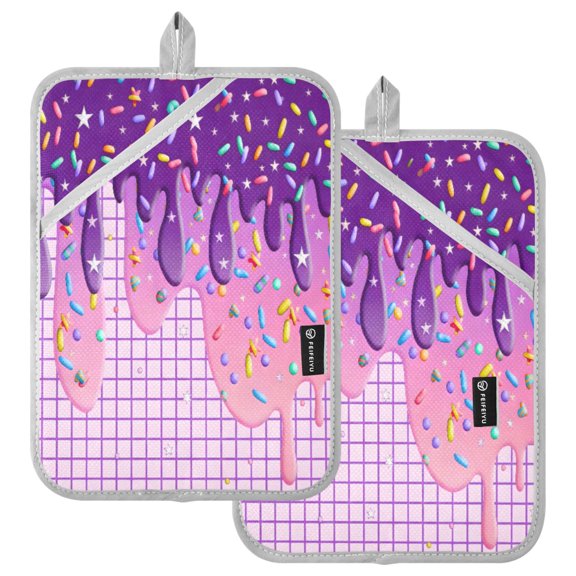 Ryvnso Ice Cream Purple Pink Pattern Oven Mitts Heat Resistant Pot Holders Set of 2 Hot Pads