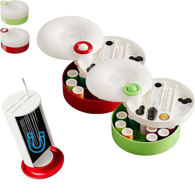 Sewing Box Green Rotating Magnetic Sewing Kit with Needles and Thread Portable Travel Sewing Box for Adults and Beginners(1Pcs) Rkxzt