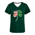 thumbnail image 3 of Uootdi Womens Tops Short Sleeve V Neck St Patrick's Day American Flag Shamrock Print Medical Shifts Casual Scrubs Tops Blouses Gift, 3 of 5