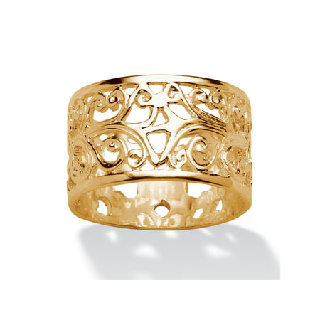 Vintage-Style Filigree Scroll Design Ring Band in 18k Gold over Sterling