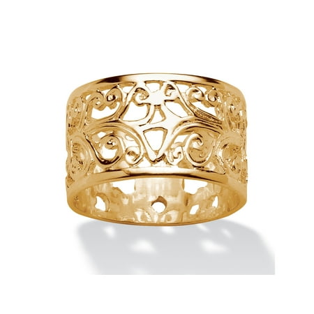 - Vintage-Style Filigree Scroll Design Ring Band in 18k Gold over Sterling Silver