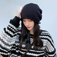 thumbnail image 4 of UDIYO Knitted Hat Draw Baggy Slouchy Curling Edge Solid Color Cold Resistant Woolen Yarn Autumn Winter Women Beanie Skull Cap for Outdoor, 4 of 8