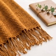 thumbnail image 5 of Knitted Throw Blanket with Tassels - Textured Soft Sofa Couch Cover - Farmhouse Living Room Decor(Orange), 5 of 6