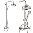 thumbnail image 1 of gotonovo Bathroom Exposed Shower Fixtures 8 Inch Rain Showerhead Double Cross Handles 2 Function Wall Mount Shower Faucet Set, Brass Handheld Spray, Brushed Nickel, 1 of 4