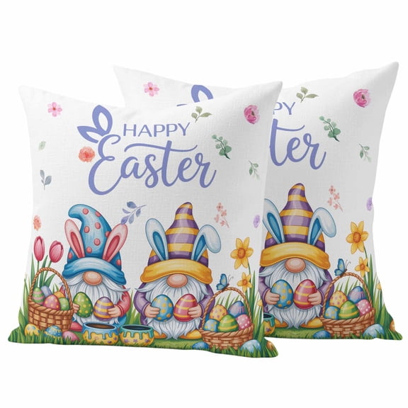 Outdoor Waterproof Pillow Covers Easter Gnome Colorful Egg Decorative Throw Pillow Protectors,Pillowcase Cushion Cases for Patio Sofa Garden Couch,16x16in,Pack of 2