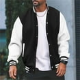 thumbnail image 2 of dGslk Men's Classic Varsity Baseball Jacket, Red and White Letterman Bomber, Casual Sportswear, Button Closure, Comfortable Fit Black L, 2 of 2