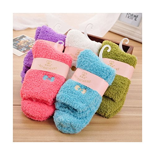1 Pair Women/'s Candy Color Fuzzy Socks Fall Winter Soft Ankle Socks Bed Socks