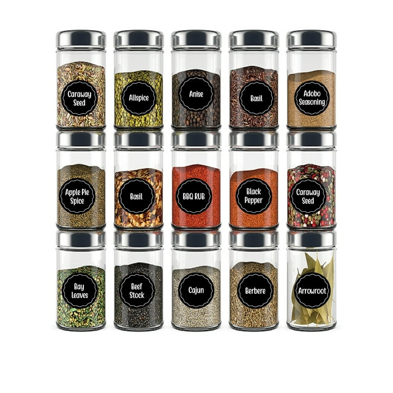 144 Preprinted Round Spice Jar Labels + Numbers for Kitchen