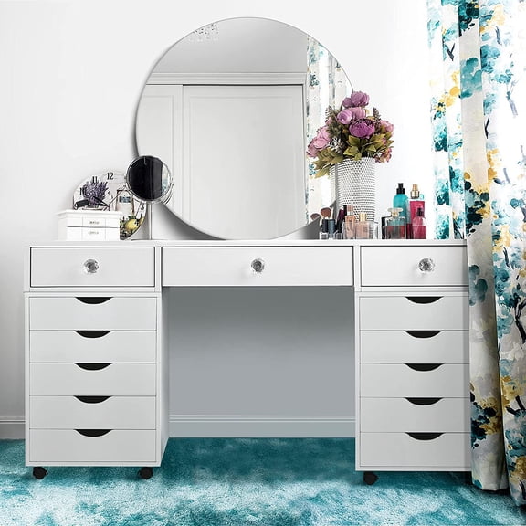 5-Drawer Vertical File Cabinet Mobile Office Storage with Lockable Casters Under Desk Printer Stand White