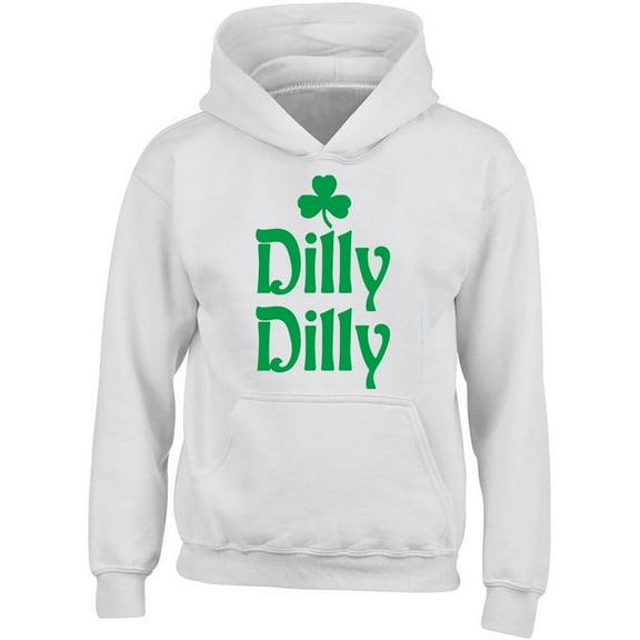 Dilly Dilly Clover Printed St. Patrick's Day Hoodie Irish Party White Sweatshirt Small