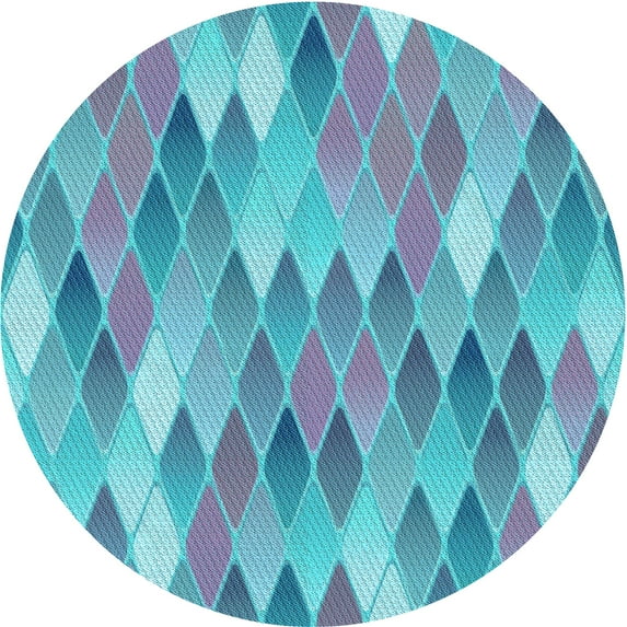 Ahgly Company Indoor Round Patterned Glacial Blue Ice Blue Area Rugs, 4' Round