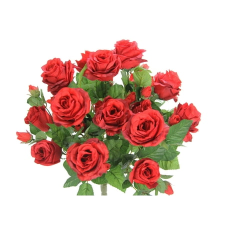 Admired By Nature 5 Stems Faux Rose and Rose Bud Flower Bush, Deep