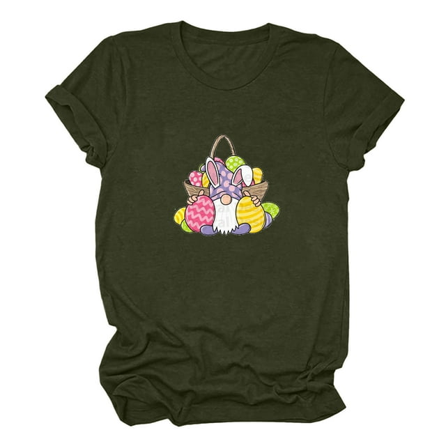 Daisyyozoid T-Shirt de Pâques pour Femmes, Mignon Imprimé Bunny, Manches Courtes Décontractées