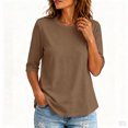 thumbnail image 4 of Sewkxo Women's Casual 3/4 Length Sleeve T-Shirts Loose Crewneck Tops Basic Cotton Solid Tees Blouses Plus Size Fit Blouse,Coffee 3XL, 4 of 5