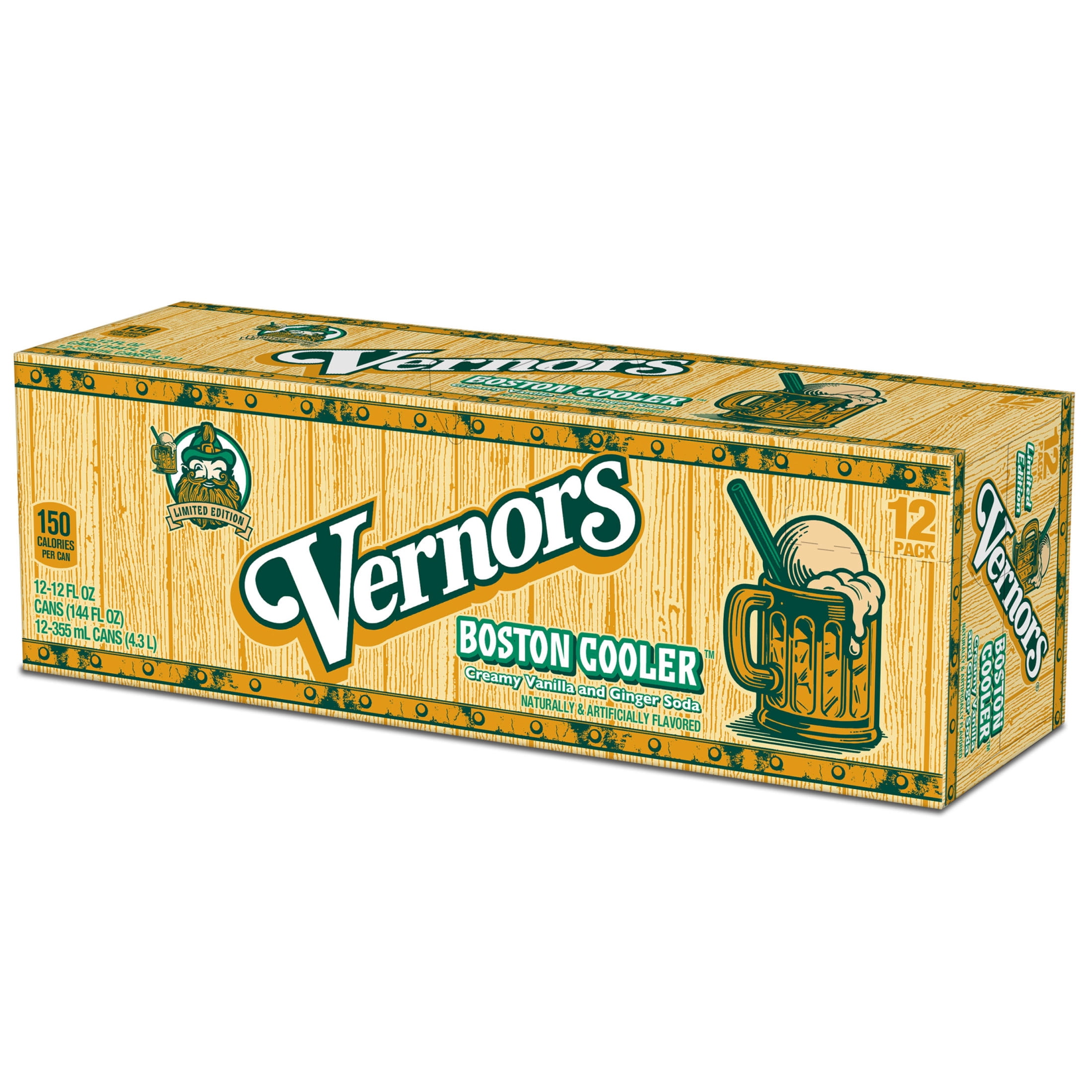Vernors Caffeine Free Boston Cooler Creamy Vanilla and Ginger Soda Pop, 12 fl oz, 12 Pack Cans