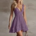 thumbnail image 6 of Miluxas Women's Summer Mini Dress Twist Front V Neck Sleeveless Mini Dress Double Ruffle Hem High Waisted A Line Beach Sundress for Vacation Purple, 6 of 6