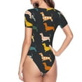 thumbnail image 3 of Uemuo Plaid Dachshund Pattern Women's One Piece Short Sleeve Swimsuit Rash Guard Surfing Modest Quick-drying Swimsuit Beach Essentials-Large, 3 of 9