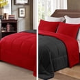 thumbnail image 6 of Exclusivo Mezcla Lightweight Reversible 3-Piece Comforter Set All Seasons, Down Alternative Comforter with 2 Pillow Shams, Oversized Queen Size, Red/Black, 6 of 7