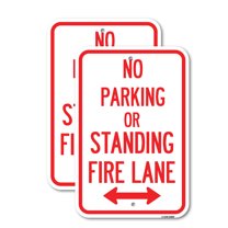 (2 Pack) No Parking or Standing Fire Lane (With Bidirectional Arrow) | 12" X 18" Heavy-Gauge Aluminum Sign | Rust Free Aluminum, Weather Resistant, Waterproof, Fade Resistant, 2