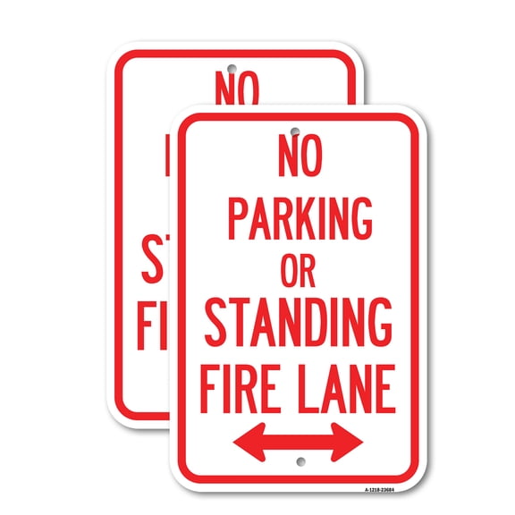 (2 Pack) No Parking or Standing Fire Lane (With Bidirectional Arrow) | 18" X 24" Heavy-Gauge Aluminum Sign | Rust Free Aluminum, Weather Resistant, Waterproof, Fade Resistant, 2