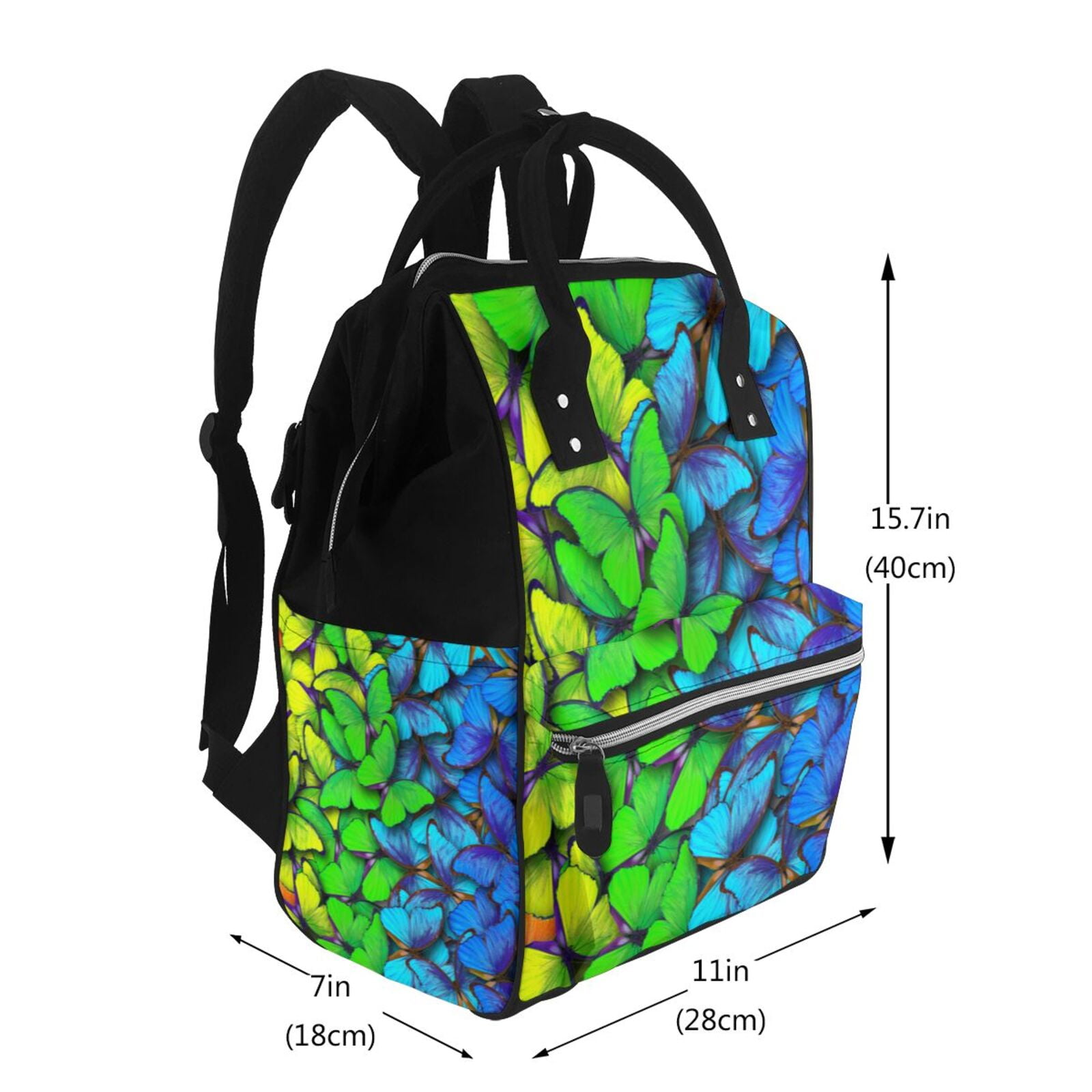 Ratiio Multicolored Butterflies Mummy Backpack - Waterproof Twill Canvas, Large Capacity Diaper Bag with Multiple Pockets and Adjustable Straps