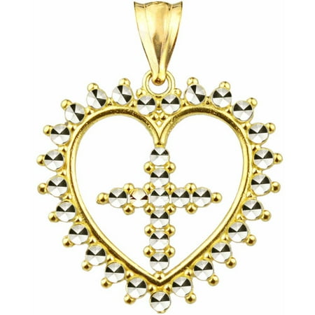 Handcrafted 10kt Gold Diamond-Cut Heart With Cross Charm Pendant