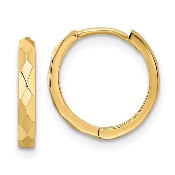 Finest Gold 2 x 14 mm 14K Polished Faceted Hinged Hoop Earrings