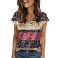thumbnail image 2 of DHFJKG Womens Satin Top Floral Printed V Neck Short Sleeve T Shirt Loose Fit Casual Dressy Wear Versatile Tops, 2 of 4