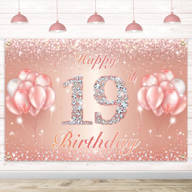 Fondo De Pancarta De Feliz Cumpleaños Número 19, Suministros De Decoración Para Fiesta De 19 Cumpleaños Para Mujeres O Hombres, Oro Rosa, 4 X 6 Pies