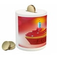 thumbnail image 2 of 40th Birthday Piggy Bank, Delicious Cupcake with Candlestick Dots and Stars Romantic Design, Ceramic Coin Bank Money Box for Cash Saving, 3.6" X 3.2", Red Orange Blue, by Ambesonne, 2 of 4