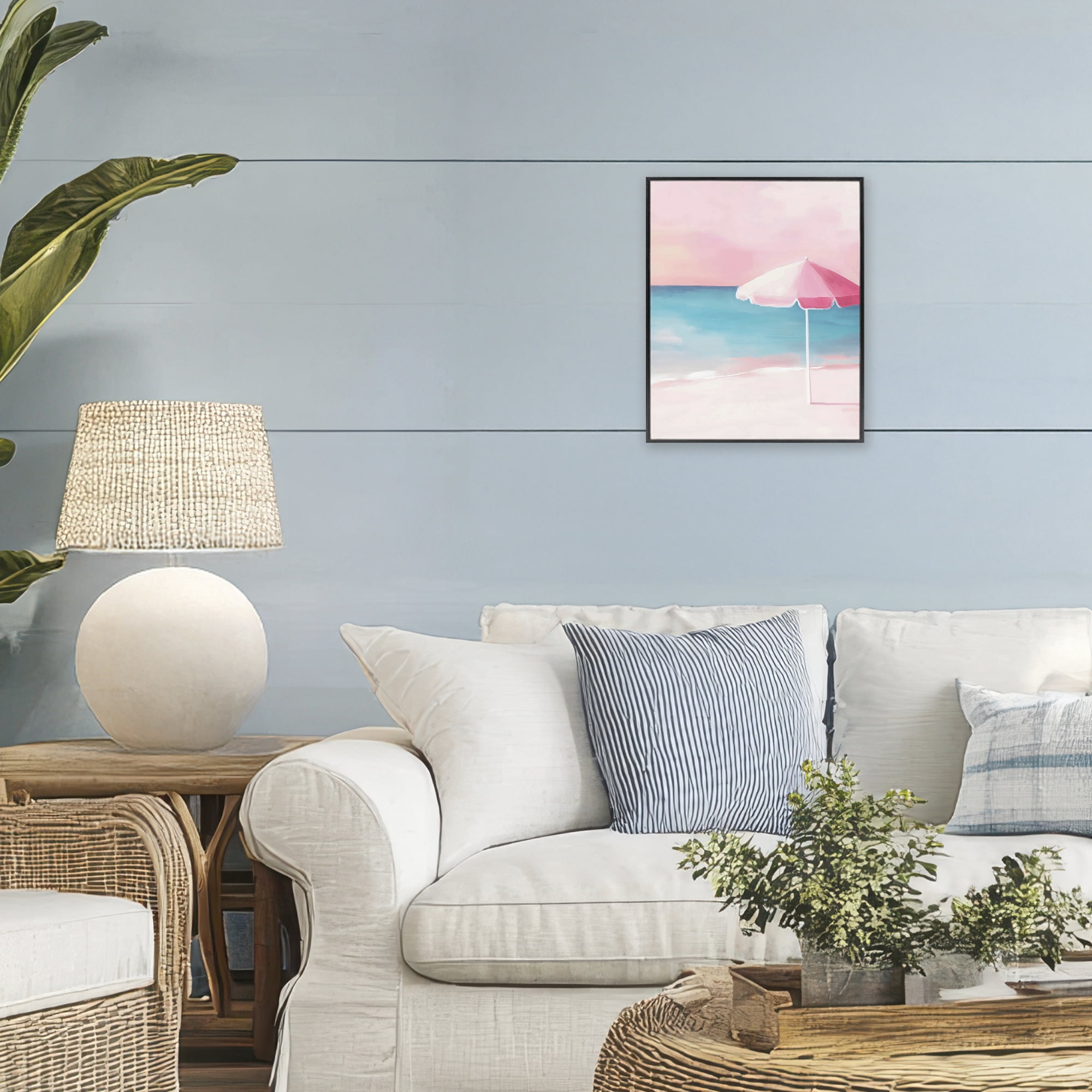 Stupell Industries Serene Pink Beach Umbrella Black Framed Giclee Art, design by The Prints Vibe