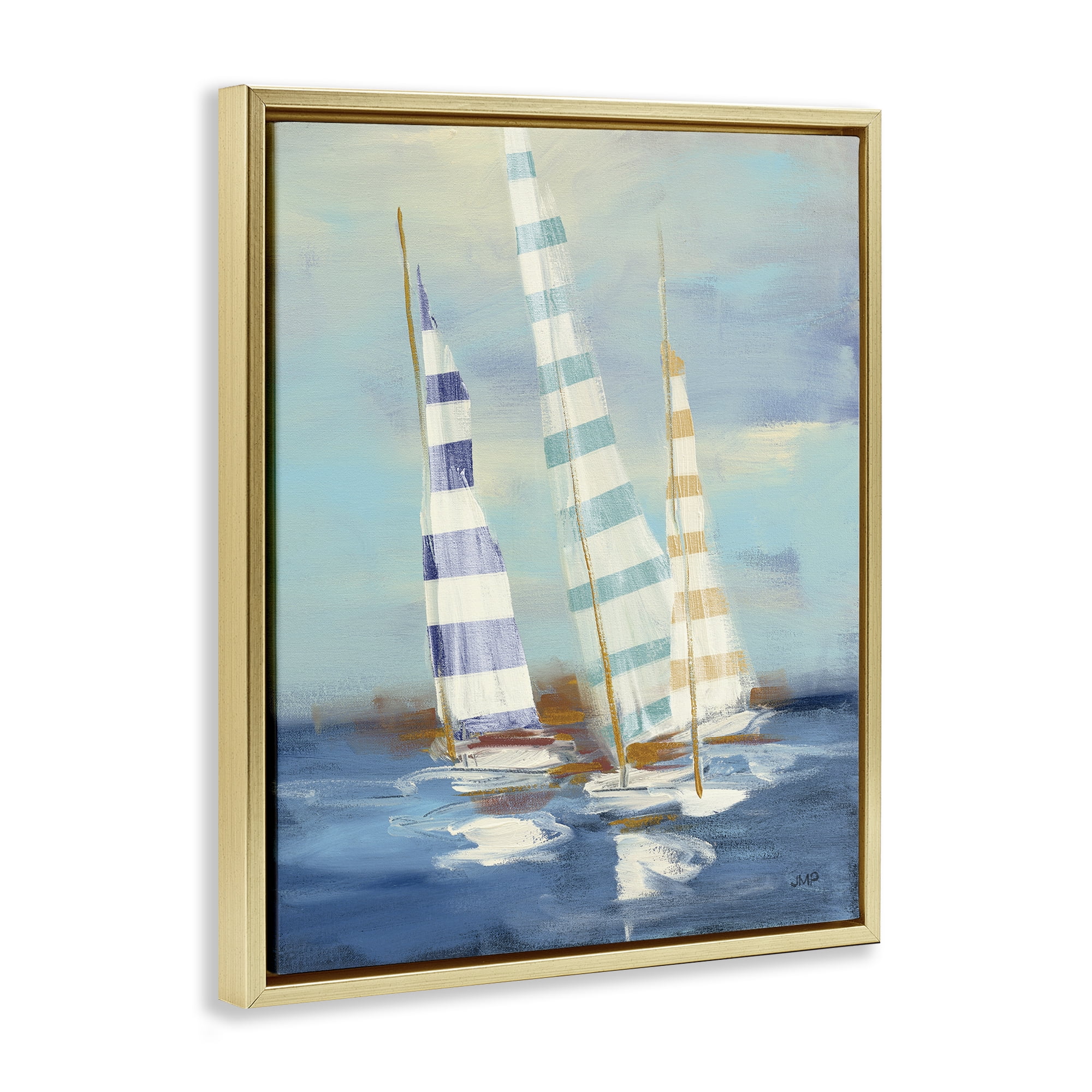 Stupell Industries Summer Regatta Boats Transportation Painting Gold Floater Framed Canvas Art Print Wall Art, 25 x 31