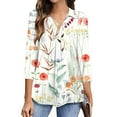 thumbnail image 2 of 2026 ! JINMGG Fall Long Sleeve Shirts for Women, Womens Summer Fall Tops 2026 Fashion Woman V Neck Three Quarter 3/4Sleeve T Shirt Autumn Printing Blouse Tops Sweatshirt, 2 of 6