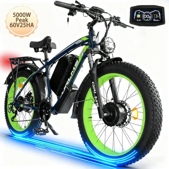 60V 6000W Peak Electric Motorcycle for Adults, Dual Motor AWD Ebike, 50MPH Top Speed, 25AH Removable Battery, 26x4.0 Fat Tire All-Road Mountain Bike, UL2849 Certified