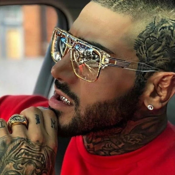 Men’s Square Fashion Sunglasses Clear Lens Gold Frame UV400 Lightweight Oversized Retro Hip Hop Glasses For Driving Travel Outdoor Casual Streetwear Style