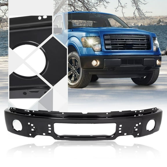 Black Front Steel Bumper Face Bar w/ Fog Light Hole For Ford F150 2009-2014