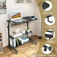 thumbnail image 5 of FCH 31.5" Mobile Small Standing Desk, Adjustable Height Mobile Computer Desk, w/2 AC Outlets + 3 USB Ports & Hooks, Storage Shelves, Suitable for Gaming, Studying, Home Office, Black, 5 of 18