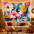 thumbnail image 3 of White and Pink Flowers in Textured Abstract Blocks, Energetic Psychedelic for Modern Art Lovers, Mixed Media Wall Art, Birthday Gift, Tapestry Wall Hanging for Living Room and Dorm, 3 of 7