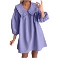 thumbnail image 2 of Vestido de Camisa en Cuadro para las Mujeres 3/4 Manga Puff Muñeca Collar Suelto Mini Vestido, Poliéster Spandex, 2 of 7