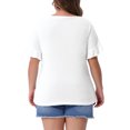 thumbnail image 4 of DARING DIVA Women's Plus Plain Crew Neck Ruffle Short Sleeves Blouse 1X White, 4 of 6